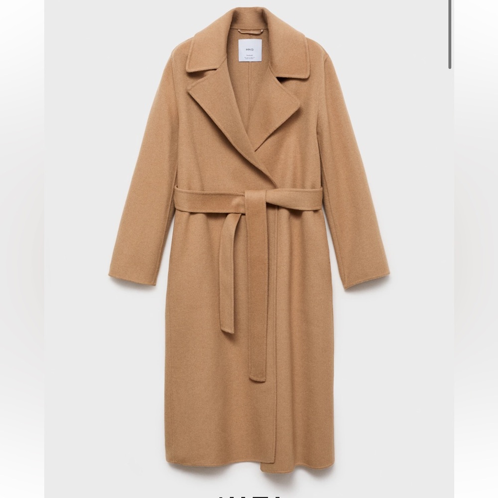 Mango Wool Blend Waist Tie Coat